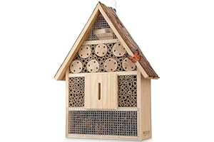 WILDLIFE FRIEND Großes Wildbienenhotel mit Rindendach - Wetterfestes Insektenhotel aus Naturholz zum Aufhängen - Nisthilfe und Bienen Hotel für Garten und Balkon