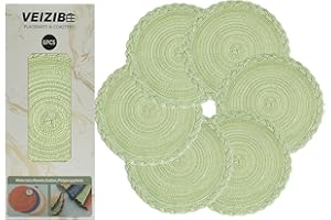 VEIZIBEE Manteles Individuales，Almohadilla de Mesa de Redondos Salvamanteles Individuales de Encaje，Lavables，Antideslizantes，Cocina，Mesa de Comedor，Estilo Europeo (Verde, 35cm)