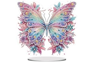 CAYUDEN Adorno Acrílico Pintura de Diamante, 5D Pintura de Diamantes de Sobremesa DIY Diamond Painting Tabletop Decoración de Mesa Mariposa Rosa Forma Especial Diamante Artes Kit para Niños Adultos