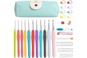 Agujas Crochet 35 unidades, Domkan Juego de Crochet kit principiantes,Agujas de Crochet con 19 Accesorios Bolsa Verde 2,0 mm - 8,0 mm Agujas Ganchillo, Lana, Tijeras, caja y agujas de tejer
