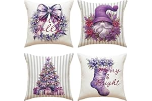 Valicaer Poszewki na poduszki, 4 szt. Świąteczne poszewki na poduszki, poszewki na poduszki, poszewki na poduszki, poszewki na poduszki na sofę zimowe dekoracje świąteczne płatki śniegu fioletowe