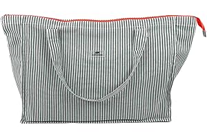 MY WANDER Bolsa Playa Grande XXL Familiar con Cremallera - Tela en lino y algodón - 54x41x22cm (50L) - (Denim Stripes Maxi Bolsa)