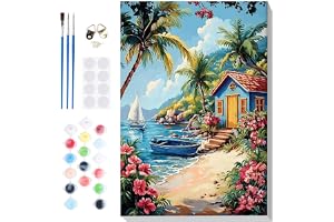 Lxmsja Måla efter siffror för vuxna, Inramad Tropisk Strandhus Måla efter nummer Kit, DIY Akrylmålning för Hem Väggdekoration