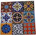Shiv Kripa Blue Pottery Home Decorative Ceramic Wall Hanging Tile Design Flooring Tiles Floral Kitchen Washroom Mosaic Furniture Tile Handmade Backsplash 2 x 2 Inches (Pack of 9, Multicolor)