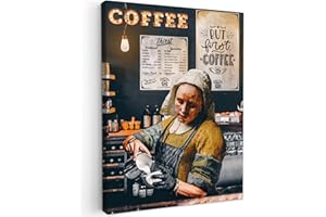 MuchoWow© Cuadros Decorativos Modernos para Sala 60x80 cm Lienzos Decoracion Pared Salon Quadros Decoração Dormitorios Lechera - Camarera - Café