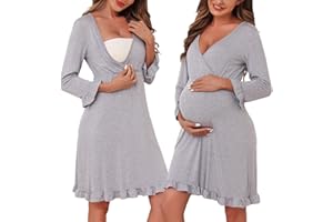 Bresdk Camicia da Notte Parto Ospedale Cotone Vestaglia Donna Premaman Allattamento