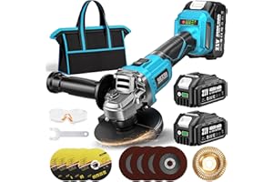 SEESII Amoladora Angular a Batería 2x 4000 mAh, 10.000 RPM Amoladora Angular Eléctrica sin Escobillas con 9 x muelas, para Crtar y Amolar con Precisión,125 mm/22 mm, azul (125mm)