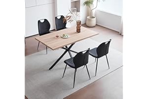JZGORC Esstisch mit 4 Stühlen Esszimmer-Set,140 * 78 * 77 cm Rechteckiger Esstisch aus Holz,4 Stühle mit hoher Rückenlehne, Schwarze Meta-Beine,Hellbrauner Tisch+Schwarze Stühle