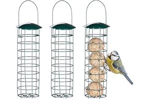 Relaxdays Meisenknödelhalter 3er Set, zum Aufhängen, HxD 31x8,5 cm, Vogelfutterspender für Wildvögel, Metall, dunkelgrün