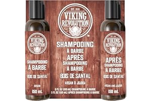 Viking Revolution - Shampoing Barbe Homme & Après Shampoing Barbe Homme - Huile d'Argan & de Jojoba - Adoucit & Renforce - Parfum Bois de Santal - 150 ml x 2