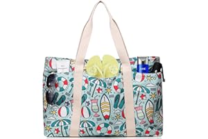 Makukke Borsa da Spiaggia con Cerniera, XXL Canvas Shopper Donna Tracolla, Beach Tote Bag per Spiaggia, Vacanza, Viaggio