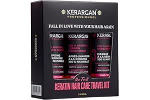 Kerargan - Kit de Viaje Ultra Reparador con Queratina Champú, Acondicionador & Mascarilla - Nutre, Suaviza, Fortalece & Protege incluso en Movimiento - Sin Sulfato, siliconas, GMO - 3x100 ml