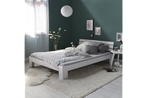 Homestyle4u 1836 Łóżko z litego drewna sosnowego, 180 x 200 cm, z stelażem z białymi listwami, łóżko podwójne 180 x 200 cm