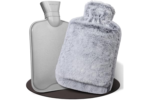 HAOCEE Bouillotte Eau Chaude,2L Grande Bouillotte Moelleuse, Bouillottes Avec Poche Kangourou, Bouillotte Chaude Chauffe Main/Ventre/Cou, Bouillote Antifuite(Gris)