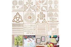 QESSUVNC Pack of 12 Reusable Stencils Vintage Viking Stencils Symbols Stencil Knot Stencils Mandala Templates Wall Stencil for Scrapbooking Crafts Drawing DIY Furniture Home Decoration