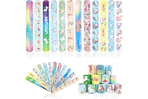 Cuackamily 12PCS Unicorn Slap Bracelets, Unicorn Slap Bands for Kids, Unicorn Wristband toys for Kids Boys Girls, Unicorn Party Bag Fillers Toys, Bands Bulk for Classroom Prizes Birthday Party Gifts