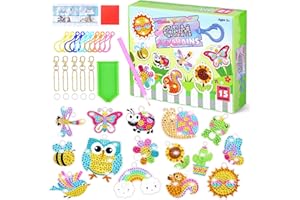Hnyoou 15Pcs DIY Diamond Painting Keychain,Animals&Plants Diamond Painting Keyrings for Kids,5D Full Drill Diamond Art Keyrings Kits Stocking Fillers for Kids Women Girls Purse/Key Pendant/Bag Decor