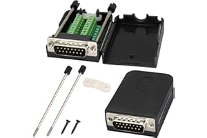 AAOTOKK DB15 Vite Morsettiera Adattatore D-SUB 15 Pin 2 File DB15 Maschio a 16 Pin/Vie Femmina Connettore Seriale Breakout Board Modulo di Segnale con Custodia(2 Pezzi/Maschio)