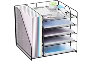 Restorgan Schreibtisch Organizer mit Aktenhalter, 5-stöckiges Papier Briefkasten Organizer, Desktop Organizer und Aufbewahrung, Mesh Schreibtisch Organizer und Zubehör für Bürobedarf zu Hause,Schwarz