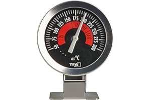 TFA Dostmann Thermomètre de four analogique 14.1030.60 pour le contrôle de la température du four en acier inoxydable à suspendre ou à poser jusqu'à 300 degrés C Argent