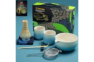 TEANAGOO Matcha Set Matcha Whisk Matcha Bowl with Pouring Spout Scoop Matcha Whisk Holder Tea Making Kit. Japanese Tea Set (7pcs) + 2Cups(7.2oz),S31,Gradient Blue