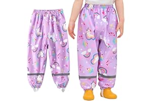 Baogaier Pantalon de Pluie pour Enfants, Imprimé Animal Pantalons Coupe-Vent et imperméable Pluie, Garçons Fille Non doublée Anti-Boue Léger et Fin Pants avec Réfléchissant pour 1-10 Ans