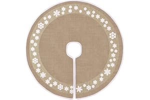 MACTING Weihnachtsbaum Decke, 76cm Christbaumdecke, Weihnachtsbaumdecke Rund, Leinen Tannenbaum Decke, Goldglitter und Schneeflocke Abdeckung für Christbaumständer, Weihnachtsdekoration für Zuhause