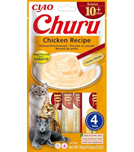 INABA Churu Luxury Kattensnoepjes – 4 Stuks Van 14g – Rijk Aan Vocht En Eiwitten, Graan- En Suikervrij – Met Kip & Wagyu
