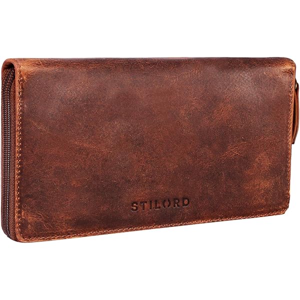 STILORD Emma lederen portemonnee dames RFID-bescherming portemonnee dames RFID-blokker landschapsformaat portemonnee voor EC-kaarten te wisselen met geschenkdoos echt leer Kleur:prestige - bruin