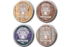 ‎VIKING REVOLUTION Viking Revolution - Bart Balsam 4er-Sortenpackung - Bartwachs - Stylt, Stärkt und Macht Weich - Sandelholz, Zeder & Kiefer, Bay Rum, Muskatellersalbei - Geschenke Für Männer - 4 x 28g
