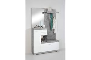 DEINE TANTE EMMA 4020-1000 Bristol Beton Nb. / weiß Edelglanz Garderobe Kompaktgarderobe Diele mit Spiegel und Schuhkommode ca. 120 cm FMD