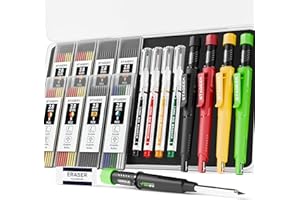 STAGEEK 4 Pack Carpenter Pencils with Sharpener, Mechanical Carpenter Pencils with 76 Refills, construction pencil heavy duty Woodworking Tools, Deep Hole Long Nib Marker Pens for Architect Marking