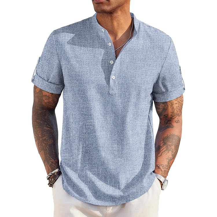 COOFANDY Herren Henley Hemd Kurzarm - Leichtes Sommerhemd Mit Knopfleiste