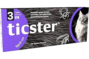 TICSTER Spot-on für Katzen zwischen 4-8 kg, Floh und Zeckenmittel (Lösung zum Auftropfen, Floh- & Zeckenschutz für bis zu 4 Wochen, effektives Flohmittel, natürlicher Wirkstoff, Inhalt: 3X 0,8ml)