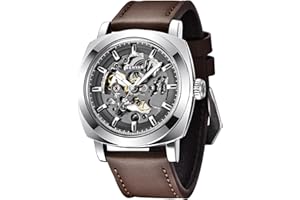 BY BENYAR BENYAR - Montre Automatique Homme Mécanique |Bracelet en Cuir | Mouvement Doré | Cadran Squelette de 45 mm | Résistant à l'eau et Aux Rayures Cadeau élégant