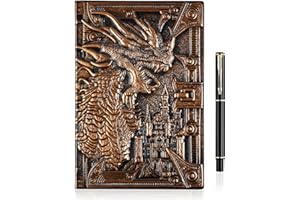 OFFCUP Cuaderno de Piel en Relieve 3D A5, 200 Páginas Libreta Vintage Cuaderno de Viaje Bloc Notas con Bolígrafo, Diario de Viaje Cuaderno de Escritura para Hombres y Mujeres (Dragón)