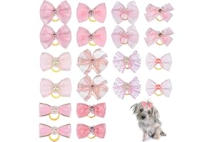 Tyqour 20Pcs Dog Bows for Small Dogs Girl Cute Elastic Puppy Bows with Rubber Bands, Light Pink Small Hair Bows Dog Accessories