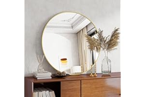 Koonmi 90x90cm Round Wall Mirror, Circle Mirror with Aluminum Alloy Frame and Tempered Glass, Suitable for Bathroom, Bedroom, Hallway, Gold