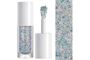 HTRUIYATY Gel Paillettes Visage Cheveux et Corps pour Paillette de Sirène,Visage Maquillage Paillette Festival Halloween Carnaval Argent