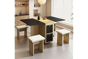 Rtopsu Tavolo per Sala da Pranzo Estensibile e Mobile con 4 sedie, Multifunzionale Tavolo da Cucina con Contenitore e Carrucola per Cucina Sala da Pranzo Soggiorno, 120x80x75 cm, Rovere & Nero