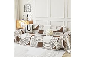 WEYOND Chenille Sofa Cover with Tassels, Boho Couch Cover Pet-Friendly, Geometric Pattern Reversible Slipcover for L Shaped Sectional Sofa, Loveseat, 2 3 4 Seater (230 x 380 cm, Coffee)