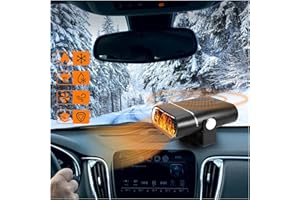 ASOOLL C1 Portable Car Heater, 24V 260W, High Power Car Windshield Defogger Defroster, 2 in 1 Heating Fan/Cooling Fan with Air Purification, Plug into Cigarette Lighter, Fit for Bus, Truck,（Black）