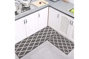 Cekene Kitchen Rug Sets Non Slip Kitchen Floor Carpet Mats Machine Washable Geometric Floor Rug for Laundry Room Entryway Kitchen(50x80cm+50x120cm,Grey)