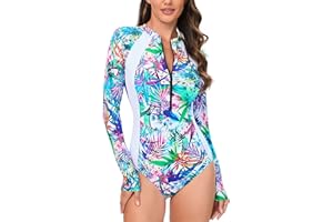 SEAUR Rashguards Une Pièce pour Femme Maillot de Bain Surf Manches Longues Sexy Dame Rash Guard Imprimé Florale Anti-UV Plage Natation S-2XL