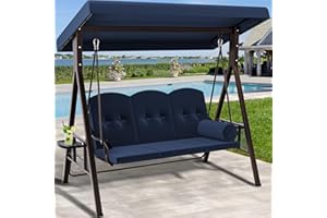 ‎YITAHOME YITAHOME Hollywoodschaukel, 3-Sitzer Gartenschaukel mit Liegefunktion mit Verstellbarem Baldachin und Abnehmbarem Kissen, Geeignet für Erwachsene im Garten, Pool, Balkon, Blau