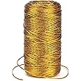 G2PLUS 100M Gold Thread String Twine, 1.5mm Polyester String Cord, Non Stretch Thread Cord, Braided Metallic Cord for Crafts, Hanging Christmas Ornaments & Cards