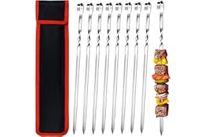 AWCIGG 20 Pezzi Spiedini Acciaio Barbecue, 39 cm di Spiedini in Acciaio Inox per Impieghi Gravosi, Riutilizzabili Spiedini in Acciaio Inossidabile Barbecue, Spiedini Lunghi con Borsa di Stoccaggio