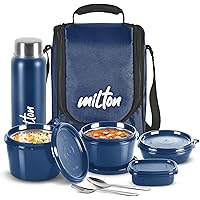 MILTON Pro Lunch Box, 3 Microwave Safe Inner Steel Containers (180 ml, 320 ml, 450 ml), Plastic Chutney Dabba (100 ml), Steel