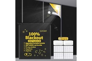 LUCMO Blackout Blinds 350 x 145 CM, 100% Blackout Blinds Curtain for Window, No Drill Portable Blackout Shades for Bedroom, Nursery Black Out Blinds for Baby Travel, Black