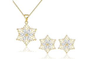 Deyanse Srebrny zestaw biżuterii bożonarodzeniowej dla kobiet, srebro wysokiej próby 925, łańcuszek na szyję i kolczyki, 45 cm, srebrny łańcuszek z zawieszką w kształcie płatka śniegu i srebrnymi